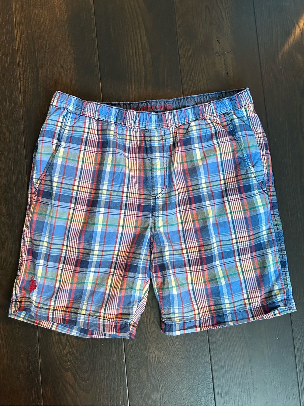 U.S. Polo Assn Blue & Red Plaid Cotton Shorts Men’s Large Elastic Waist